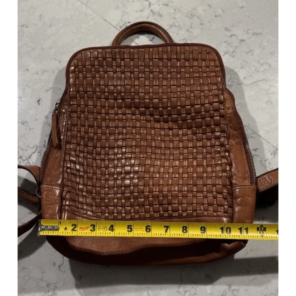 Vilenca Holland Emilia Woven Leather Backpack Cognac Brown Boho Anthropologie